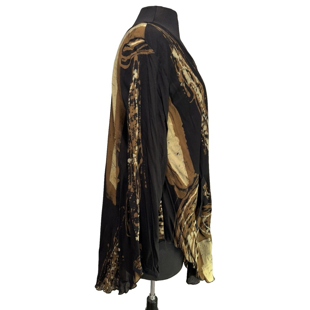 Lyng Button Up Tunic‎ Blouse Size Med Brown Black Abstract Rayon Long Sleeve NWT - Picture 6 of 10